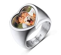 Custom4U Personalised Photo Rings Size 1/2 N for Women Engraving Picture Heart Ring with Name
