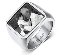 Custom4U Personalised Rings for Men Customised Gold Plated Signet Ring with Picture