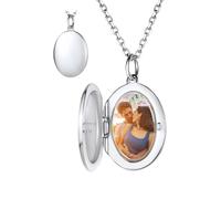 Custom4U Personalised S925 Sterling Silver Photo Locket Necklace with 16 inch Rolo Chain, Oval Silver Lockets for Women, Engraved Gifts for Women Ladies Mother