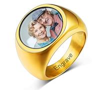 Custom4U Personalised Signet Rings for Women Name Rings Engraved Photo Gifts for Men Dad Jewellery
