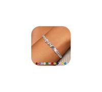 Custom4U Personalised Silver Bracelet for Women with 4 Names/Birthstones Engraving 5mm Wide Friendship Bracelet Stainless Steel Bangle Gifts for Birthday, Anniversary, Party, Graduation