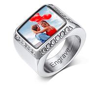 Custom4U Personalised Square Signet Rings Size 1/2 N for Mens Wedding,Custom Photo Ring Memorial Keepsake Gift for Women