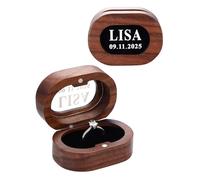 Custom4U Personalised Walnut Ring Keeper Oval Engagement Ring Box with Single Slot and Viewing Window for Wedding Keepsake, Proposal, Anniversary, Ceremony