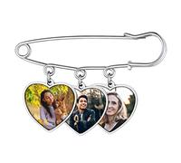 Custom4U Personalised Wedding Bouquet Photo Bridal Charm with Lapel Pin Bride Groom Boutonniere Custom Memory Memorial of Dad Mum Keepsake