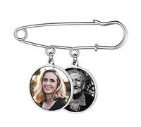 Custom4U Personalised Wedding Bouquet Photo Bridal Charm with Lapel Pin Bride Groom Boutonniere Custom Memory Memorial of Dad Mum Keepsake