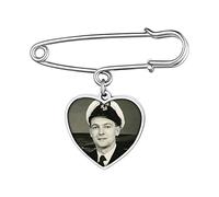 Custom4U Personalised Wedding Boutonniere Photo Charm Pin for Mother of Father of Bride Or Groom Custom Heart Lapel Pin