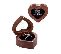 Custom4U Personalised Wooden Wedding Ring Box, Vintage Heart Engagement Ring Holder with 2 Grooves for Her, Custom Jewellery Gift Box for Proposal, Anniversary, Memory, Thankgiving