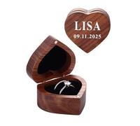 Custom4U Personalised Wooden Wedding Ring Box, Vintage Heart Engagement Ring Holder with 2 Grooves for Her, Custom Jewellery Gift Box for Proposal, Anniversary, Memory, Birthday