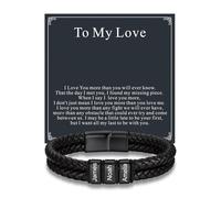 Custom4U Personalized Braided Leather Bracelet for Men, Black Custom Men Bracelets with Name Engraved Jewellery Gifts for Him Husband Dad Father To My Love