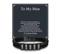 Custom4U Personalized Braided Leather Bracelet for Men, Custom Black Bracelet with Name Engraved To my Man Jewellery Gifts for Him Husband Dad Father