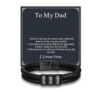 Custom4U Personalized Braided Leather Bracelet for Men, Custom Mens Black Leather Bracelet with 3 Names Engraved Jewelry Gifts for Father To My Dad Birthday Anniversary Memorial Day Christmas