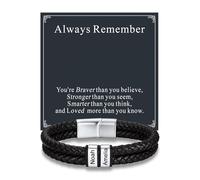 Custom4U Personalized Braided Leather Bracelet for Men, Custom Mens Bracelets with 2 Names Engraved Beads Jewelry Gifts for Him Husband Dad Father Birthday Anniversary Memorial Day Christmas