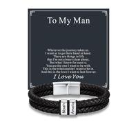 Custom4U Personalized Mens Bracelet Leather Braided, Custom Name Bracelets with Engraved Beads To My Man Jewellery Gifts for Him Husband Dad Father