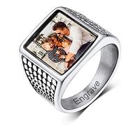 Custom4U Personalized Signet Ring Engraving Picture Custom Photo Biker Rings