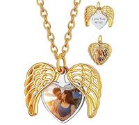 Custom4U Photo Engraved Gold Plated Women's Angel Wing Pendant Necklace with Adjustable Chain 50+5cm