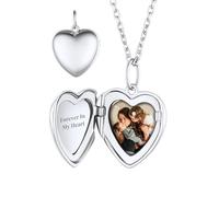 Custom4U Photo Necklace,Sterling Silver Locket Necklace,16''+2'' Adjustable Heart Chain Gifts for Her,Lovely Jewellery Gifts for Mum Christmas Birthday Mother's Day