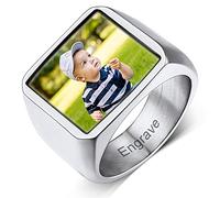 Custom4U Photo Rings for Men Personalised Jewelry Gifts Men Signet Ring Size 1/2 N