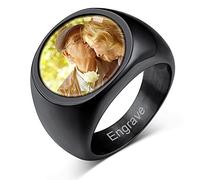 Custom4U Photo Rings for Men Women Stainless Steel/Gold Plated/Black, Round/Heart/Square Personalised Signet Rings Gifts for Mother Father Husband Son,Size 1/2N-Z+1 (with Jewellery Gift Box)