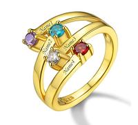 Custom4U Rings for Mum Gold Personalized Gift-4 Name Engraved Birthstone Ring-Custom Jewellery for Mum Mom Grandma Nan Nanny Granny