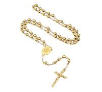 Custom4U Rosary Beads with Jesus Crucifix Communion Rosary 26"+6.5" Long necklace Yellow Gold Plated Catholic Cross Y Necklace for Women Men