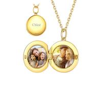 Custom4U Round S925 Sterling Silver Lockets for Women with Two Different Custom Photo Necklace Gold Chain with Engraving Text 22” Long Birthday Gift for Mother