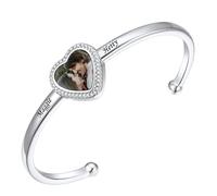 Custom4U Silver Heart Bracelets for Women with Personalised Photo, Names Engraved Bangle Memory Picture Inside Jewellery Gift for Friends, Bestie, Sisters, Colleague