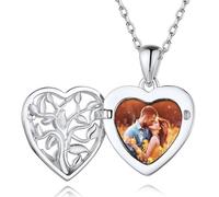Custom4U Tree of Life Locket Silver Necklace Personalised Photo Pendant with Chain Jewellery for Women Girlfriend