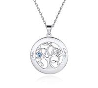 Custom4U Tree of Life Pendant Personalised-Custom Engraved Round Birthstones Charm Necklace-6 Names Mum Necklace for Women