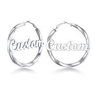 Custom4U Women's Personalised Hoops with Name On-30mm Big Round Hoop Earrings-Stainless Steel Large Geometric Dangle Earrings Custom Made with Any Name/Text You Want