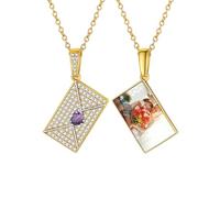Custom4U Zirconia Stone Gold Plated Photo Pendant Envelope Necklace with Picture Inside Love Letter Pendant Necklace with Birthstone