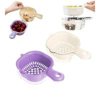 Customaryf Kitchen Dual Layer Draining Basket with Handle, Double Drain Fruit Washing Bowl with Strainer, Lock Design Vegetable Plastic Drainer Bowl, Multipurpose Portable Colander Storage(Off-white+P
