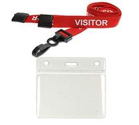 Customcard ltd® 10 x Visitor Lanyards Red Plastic Clip with 10 Medium ID Pockets