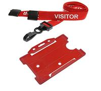 Customcard ltd® 10 x Visitor Lanyards Red Plastic Clip with 10 Red ID Holders