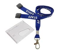 Customcard Ltd Blue Staff Lanyard with Enclosed Card Holder - 45cm Drop, 15mm Width, Metal Clip - Card Holder Insert 86x54mm - Lanyards for Neck with Safety Break - Easy Thumb Slot Access (Pack of 10)