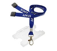 Customcard Ltd Blue Staff Lanyard with Metal Clip & Safety Break - Clear Double-Sided ID Card Holder - Holds 2 ID Cards - Opaque Badge Holder - Ideal Staff Lanyard with Card Holder (Pack of 2)