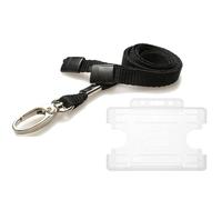 Customcard ltd® Clear Holder and Black Lanyard Neck Strap with Lobster Metal Clip for ID Badge, ID Card. Recyclable Clear Holder and Black ECO Friendly Lanyard