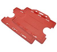 Customcard Ltd Double-Sided ID Card Holder - Secure, Red Plastic for 2 Credit-Sized Cards (85mm x 54mm) - Durable, Lightweight for Work, School, Events- ID Card Holder for Lanyard (Red, Pack of 2)