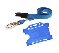 Customcard ltd® Holder and Lanyard Neck Strap with Lobster Metal Clip for ID Badge, ID Card, Staff Card - Colour Blue. Recyclable Holder and ECO Friendly Lanyard (Blue)