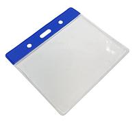 Customcard Ltd ID Badge Pocket Plastic Vinyl Wallet Pouch 60x90mm - Blue Header - Flexible, Full Coverage Card Holder - Ideal Plastic ID Wallet for School, Work, Events - Pack of 25