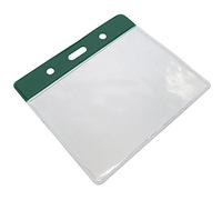 Customcard Ltd ID Badge Pocket Plastic Vinyl Wallet Pouch 60x90mm - Green Header - Flexible, Full Coverage Card Holder - Ideal Plastic ID Wallet for School, Work, Events - Pack of 25
