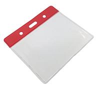 Customcard Ltd ID Badge Pocket Plastic Vinyl Wallet Pouch 60x90mm - Red Header - Flexible, Full Coverage Card Holder - Ideal Plastic ID Wallet for School, Work, Events - Pack of 25