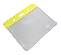 Customcard Ltd ID Badge Pocket Plastic Vinyl Wallet Pouch 60x90mm - Yellow Header - Flexible, Full Coverage Card Holder - Ideal Plastic ID Wallet for School, Work, Events - Pack of 25