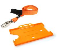 Customcard ltd® ID Card Holder and Lanyard Neck Strap with Lobster Metal Clip - Orange. Recyclable Holder and ECO Friendly Lanyard (Orange)