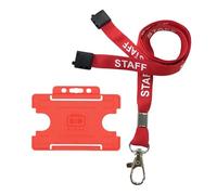 Customcard ltd® Red Staff Lanyard Metal Dog Clip with Red ID Card Holder