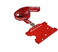 Customcard ltd Red Visitor Lanyard Metal Clip & Red ID Card Holder Pack of 10 Visitor Lanyards