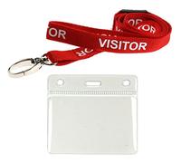 Customcard ltd® Red Visitor Lanyards Metal Clip & Plastic ID Card Pocket Pack of 10 Visitor Lanyards