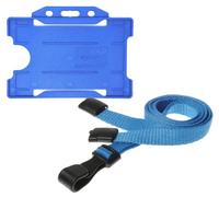 Customcard ltd® Set of Blue Neck Strap Lanyard with Plastic Clip and Single Safety Break & Blue Recyclable Rigid ID Badge, ID Card Holder, Open Faced, Single Sided - Pack of 1