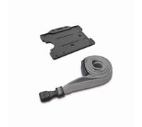 Customcard ltd® Set of Grey Neck Strap Lanyard with Plastic Clip and Single Safety Break & Grey Recyclable Rigid ID Badge, ID Card Holder, Open Faced, Single Sided - Pack of 1