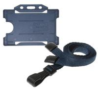 Customcard ltd® Set of Navy Blue Neck Strap Lanyard with Plastic Clip and Single Safety Break & Navy Blue Recyclable Rigid ID Badge, ID Card Holder, Open Faced, Single Sided - Pack of 1