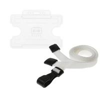 Customcard ltd® Set of White Neck Strap Lanyard with Plastic Clip and Single Safety Break & White Recyclable Rigid ID Badge, ID Card Holder, Open Faced, Single Sided - Pack of 1